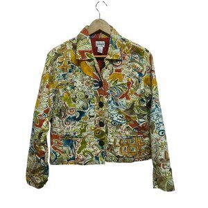 Chicos Arsty Floral Button Front Lined Jacket Size M